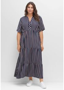Große Größen Maxikleid mit Alloverstreifen, weich fließend Gr. 54 blau von sheego für Damen