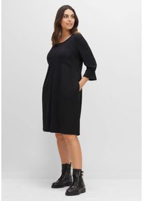 Große Größen Shirtkleid mit gerafften 3/4-Ärmeln Gr. 54 schwarz von sheego für Damen