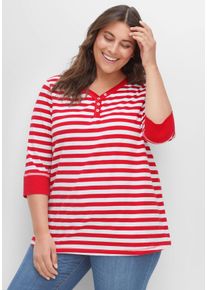 Große Größen Shirt aus Jersey, mit Streifenmuster und 3/4-Arm Gr. 56/58 rot/weiß gestreift von sheego für Damen