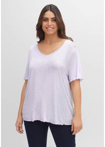 Große Größen T-Shirt mit V-Ausschnitt und Rollkanten Gr. 52/54 lila von sheego für Damen