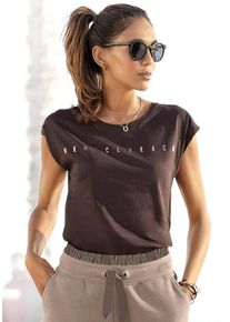 Venice Beach Kurzarmshirt dunkelbraun Gr. 32/34 für Damen. Rundhals und Logodruck. Figurumspielend. Nachhaltig.