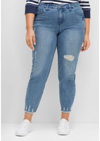 Große Größen Schmale 7/8-Jeans mit Destroyed-Effekten Gr. 58 blau von sheego für Damen