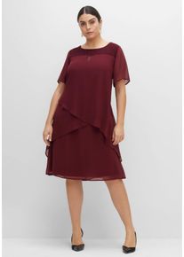 Große Größen Cocktailkleid mit Spitzen-Einsatz, aus Chiffon Gr. 48 rot von sheego für Damen