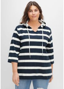 Große Größen Kapuzenshirt mit Streifenmuster und 3/4-Arm Gr. 40/42 blau/weiß von sheego für Damen