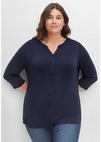 Große Größen Shirtbluse mit 3/4-Arm und Kräuseldetails Gr. 58 blau von sheego für Damen