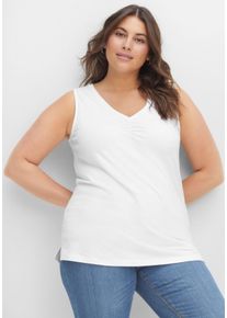 Große Größen Tanktop mit Kräuselung am V-Ausschnitt Gr. 54 weiß von sheego für Damen