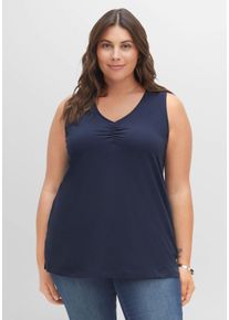 Große Größen Tanktop mit Kräuselung am V-Ausschnitt Gr. 44 blau von sheego für Damen