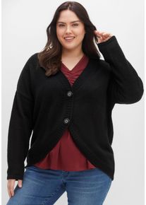 Große Größen Strickjacke mit V-Ausschnitt, in kurzer Form Gr. 52/54 schwarz von sheego für Damen