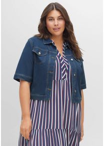 Große Größen Jeansjacke in kurzer, kastiger Form mit Halbarm Gr. 58 blau von sheego für Damen