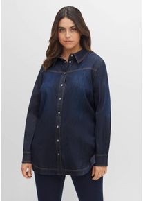 Große Größen Jeansbluse mit Kontrastnähten und Druckknöpfen Gr. 54 blau von sheego für Damen