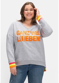 miss goodlife Große Größen Sweatshirt mit Neonprint und Ringelbündchen Gr. 48 grau für Damen