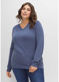 Große Größen Pullover aus Feinstrick mit V-Ausschnitt Gr. 48/50 blau von sheego für Damen