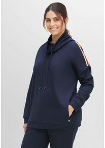 Große Größen Relax-Sweatshirt mit Schalkragen und Kontraststreifen Gr. 44/46 blau von sheego für Damen
