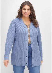 Große Größen Strickjacke in Rippstruktur, aus Baumwoll-Mix Gr. 56/58 blau von sheego für Damen