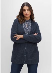 Große Größen Strickjacke in Perlfangstruktur, mit V-Ausschnitt Gr. 48/50 blau von sheego für Damen