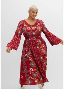 sheego by Joe Browns Große Größen Maxikleid im Boho-Stil, mit Trompetenärmeln Gr. 44 rot geblümt von sheego für Damen
