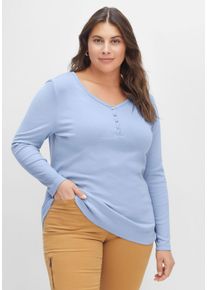 Große Größen Langarmshirt mit V-Ausschnitt und Knopfleiste Gr. 48/50 blau von sheego für Damen