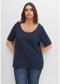 Große Größen Shirt mit Lochmuster und Spitze Gr. 48/50 blau von sheego für Damen