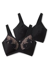 Große Größen Doppelpack BHs ohne Bügel, 1x mit Spitzenbesatz Gr. 100E schwarz/braun von sheego für Damen