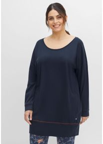 Große Größen Relax-Shirtkleid mit weitem Rundhals und Kontrastnaht Gr. 40/42 blau von sheego für Damen