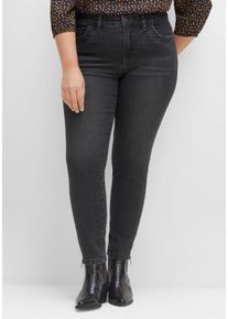 Große Größen Schmale Jeans mit Zippern am Saumabschluss Gr. 50 grau von sheego für Damen