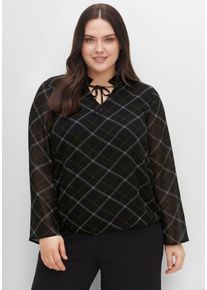 Große Größen Tunika aus Chiffon, mit Stehkragen und Bindeband, kariert Gr. 54 schwarz kariert von sheego für Damen
