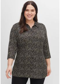 Große Größen Bluse mit Minimalprint und 3/4-Ärmeln Gr. 58 schwarz von sheego für Damen