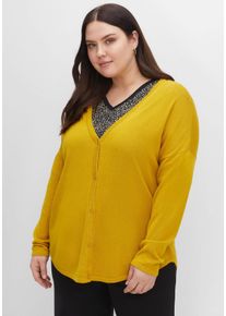 Große Größen Strickjacke mit V-Ausschnitt und gerundetem Saum Gr. 40/42 gelb von sheego für Damen