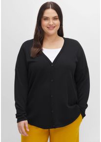 Große Größen Strickjacke mit V-Ausschnitt und gerundetem Saum Gr. 52/54 schwarz von sheego für Damen