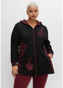 sheego by Joe Browns Große Größen Kapuzensweatjacke in Longform, mit Blumen-Details Gr. 56/58 schwarz geblümt von sheego für Damen