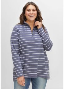 Große Größen Sweatshirt in A-Linie, mit Ringeln und Troyerkragen Gr. 56/58 blau von sheego für Damen