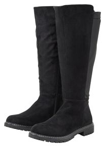Große Größen Weitschaftstiefel mit Stretcheinsatz, in Wildleder-Optik Gr. 44 schwarz von sheego für Damen