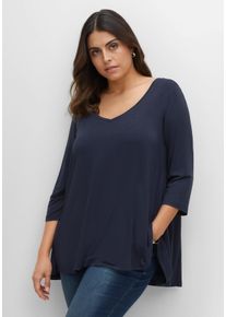 Große Größen Longshirt in A-Linie, mit tiefem V-Ausschnitt Gr. 44/46 blau von sheego für Damen