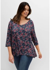 Große Größen 3/4-Arm-Shirt mit Alloverprint und V-Ausschnitt Gr. 44/46 blau von sheego für Damen