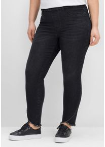 Große Größen Schmale Jeans mit Gummibund und Fransensaum Gr. 42 schwarz von sheego für Damen