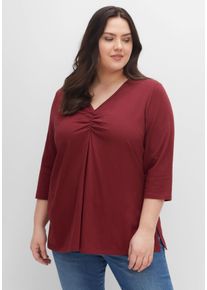 Große Größen Shirt aus Jersey, mit V-Ausschnitt und Kellerfalte Gr. 48/50 rot von sheego für Damen