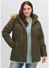 Große Größen Parka mit Fellimitat-Kapuze und Oversized-Schultern Gr. 54 grün von sheego für Damen
