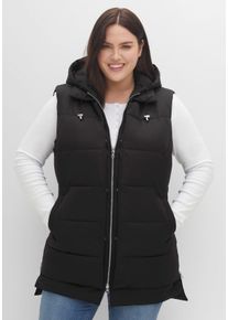 Große Größen Lange Steppweste im Lagenlook, mit Kapuze Gr. 44 schwarz von sheego für Damen