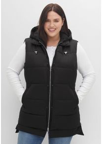 Große Größen Lange Steppweste im Lagenlook, mit Kapuze Gr. 44 schwarz von sheego für Damen