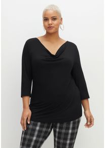 sheego by Joe Browns Große Größen Shirt mit Wasserfallkragen und 3/4-Arm Gr. 52/54 schwarz von sheego für Damen