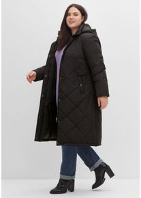 Große Größen Steppmantel mit abknöpfbarer Kapuze Gr. 56 schwarz von sheego für Damen