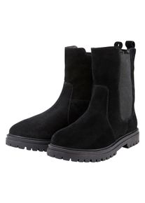 Große Größen Leder-Schlupfboots mit breitem Stretcheinsatz Gr. 43 schwarz von sheego für Damen