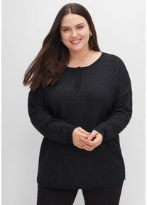 Große Größen Strickpullover mit Knopfleiste, in warmer Qualität Gr. 48/50 schwarz von sheego für Damen