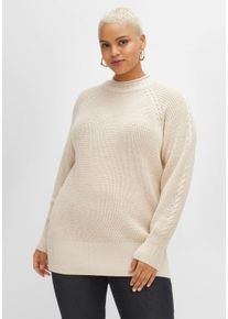 Große Größen Strickpullover mit Zopfmuster am Raglanärmel Gr. 48/50 beige von sheego für Damen