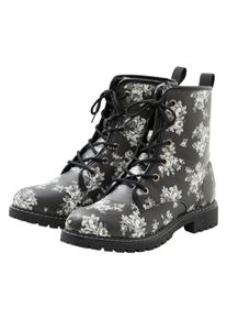 Große Größen Schnürboots in Crinkle-Optik Gr. 43 schwarz geblümt von sheego für Damen