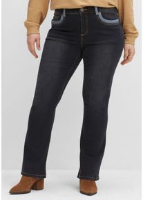 Große Größen Bootcut-Jeans mit Kontrastdetails Gr. 48 schwarz von sheego für Damen