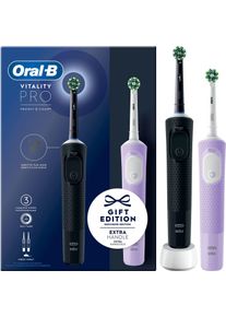 Oral-B Elektrische Zahnbürste Vitality Pro, Aufsteckbürsten: 2 St., 3 Putzmodi, Doppelpack, lila|schwarz