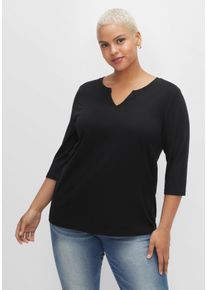 Große Größen Shirt mit Rundhals und Schlitz, 3/4-Ärmel Gr. 56/58 schwarz von sheego für Damen