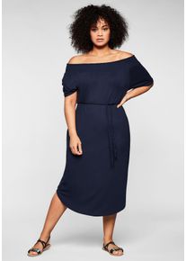 Große Größen Kleid mit Bindeband und Carmenausschnitt Gr. 50 blau von sheego für Damen