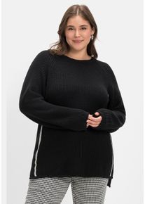 Große Größen Pullover mit seitlichen Kontrastreifen Gr. 40/42 schwarz von sheego für Damen